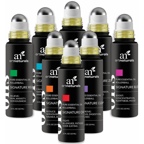 ArtNaturals Top 8 Aromatherapy Essential Oil Blend Roll On 10ml Set - Blends Assists with Sleep, Headache, Calming, Moods & More. Blended with Jojoba Oil for Skin Nutrition