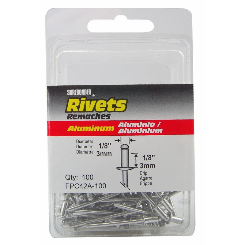 FPC FPC42A-100 100 Pack 1/8" Diameter, Short Aluminum Rivet, Grip Range: .063" - .125" Aluminum Mandrel