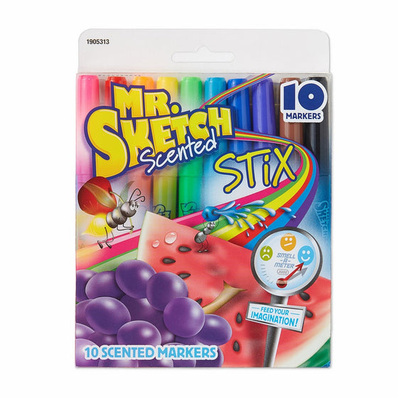 Mr. Sketch Scented Stix Markers, Fine Tip, Assorted Colors, 10-Count