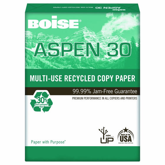 Boise 054907 ASPEN 30% Recycled Multi-Use Paper, 92 Bright, 20lb, 11 x 17, White (Case of 2500 Sheets)