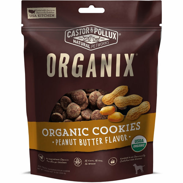 Castor & Pollux Organix Peanut Butter Flavored Dog Cookies, 12 Ounce Bag (Pack of 4)
