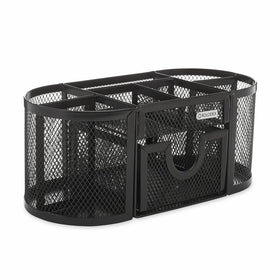 Rolodex Mesh Pencil Cup Organizer, Four Compartments, Steel, 9 1/3 x 4 1/2"x4", Black (1746466)