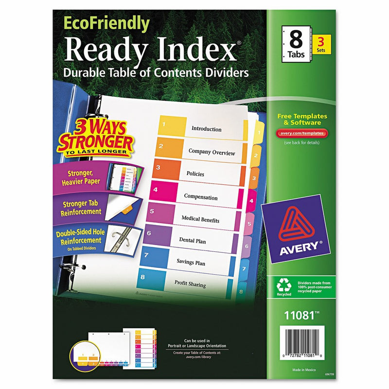 Avery EcoFriendly Ready Index Table of Contents Dividers, 8-Tab, 3 Sets (11081)