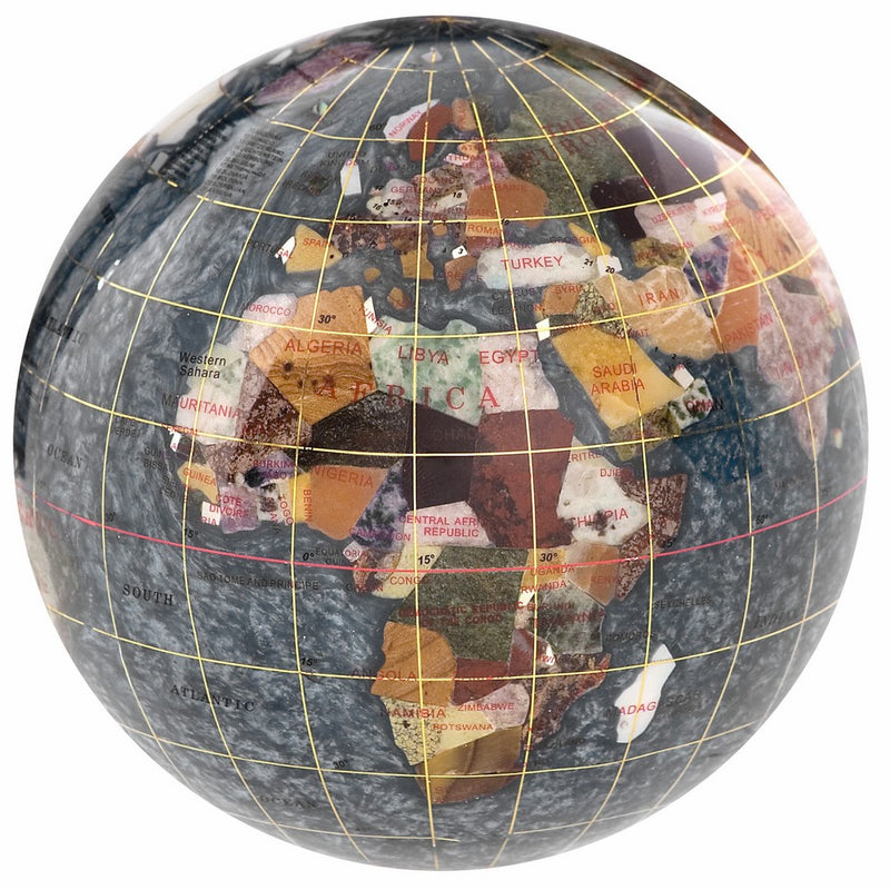 KALIFANO 4" Gemstone Globe Paperweight with Black Opal Opalite Ocean