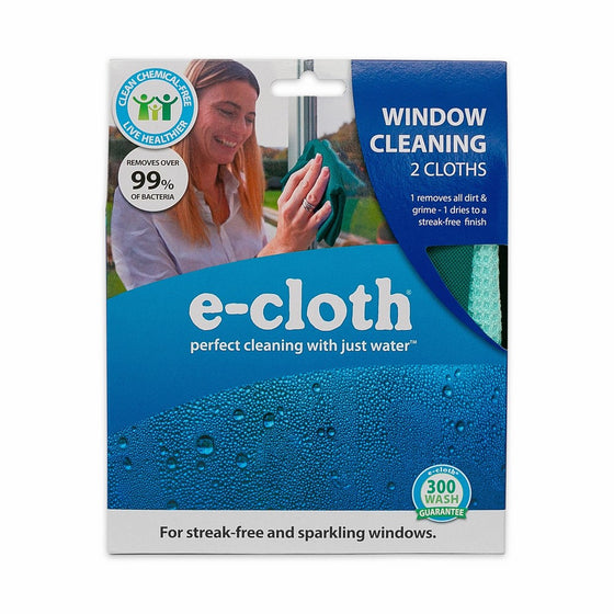 E-Cloth Window Cleaning Pack - 2 cloths, Perfect Chemical Free Cleaning With Just Water, 99% Antibacterial