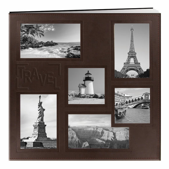 Pioneer BBM/L Sewn Embossed Collage Frame Post Bound Album 12"X12"-Travel - Brown