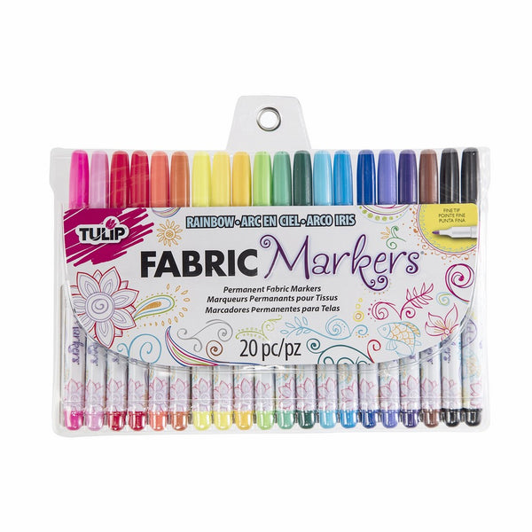 Tulip 28976Tulip Permanent Nontoxic Fabric Markers 20 Pack - Fine Bullet Tip, Child Safe, Minimal Bleed & Fast Drying - Premium Quality for T-shirts, Clothes, Shoes, Bags & Other Fabric Materials