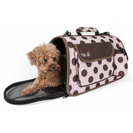 Pet Life Folding Zippered Casual Airline Approved Fashion Travel Pet Dog Carrier with Bottle Holder, Medium, Plaid
