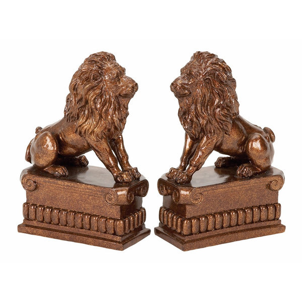 Deco 79 Polystone Lion Bookend Pair Unique Table and Shelf Decor with Utility