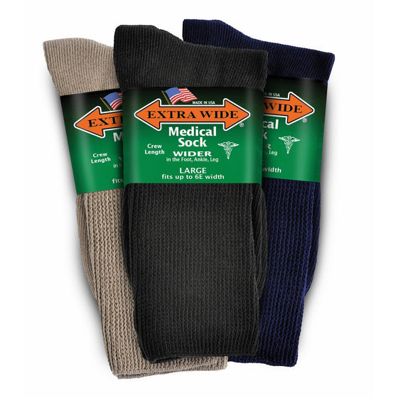 Extra-Wide Medical Crew Sock for Men (11-16 (up to 6E wide) Variety-3pk