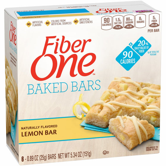 Fiber One 90 Calorie Soft-Baked Bar, Lemon Bar, 6 Fiber Bars, 5.34 oz