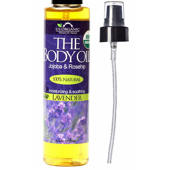 US Organic Body Oil - Elegant Lavender - Jojoba and Rosehip Oil with Vitamin E, USDA Certified Organic, No Alcohol, Paraben, Artificial Detergents, Color or Synthetic perfumes, 5 Fl.oz.