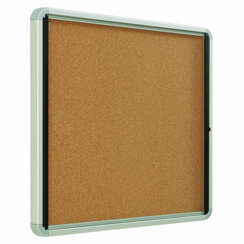 Quartet Enclosed Cork Bulletin Board, 30" x 27" or 6 Sheets, Swing Door, Aluminum Frame (EIHC2730)