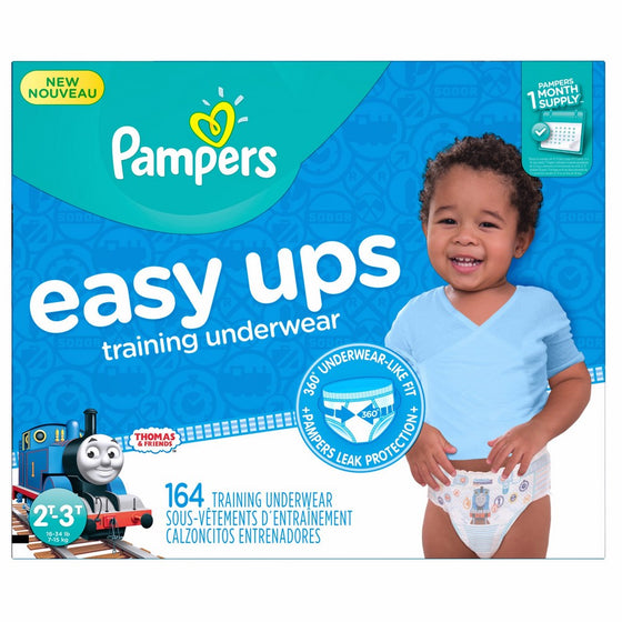 Pampers Easy Ups Training Pants Pull On Disposable Diapers for Boys Size 4 (2T-3T), 164 Count, ONE MONTH SUPPLY