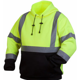 Pyramex RSSH3210XL Hi-Vis Lime SAFETY Pullover Sweatshirt with Black Bottom, Extra Large, Green