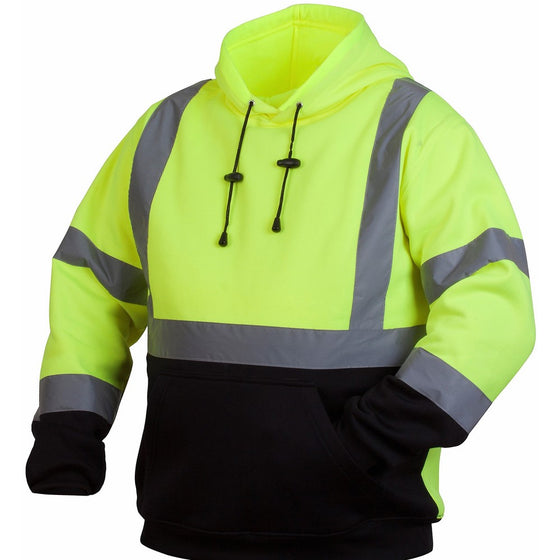 Pyramex RSSH3210XL Hi-Vis Lime SAFETY Pullover Sweatshirt with Black Bottom, Extra Large, Green