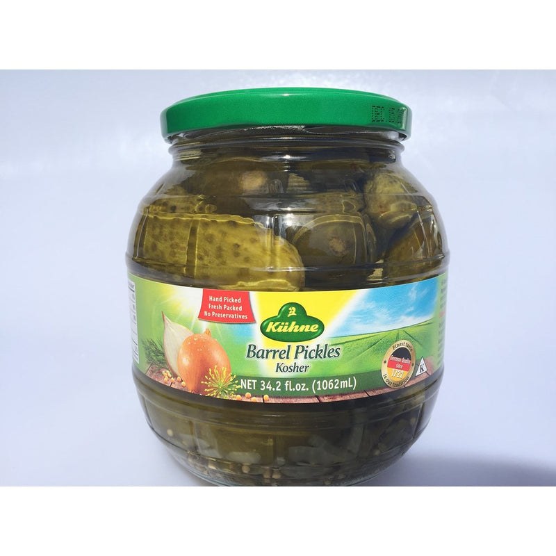 Kuehne (former Gundelsheim) Kosher Pickle in Glas Barrel Jar 1062 ml - 34.2 fl Oz