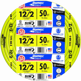 Southwire 28828222 50' 12/2 with ground Romex brand SIMpull residential indoor electrical wire type NM-B, Yellow