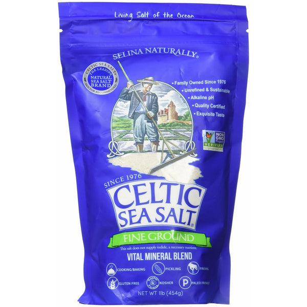 Celtic Sea Salt Fine Ground, (1) 16 Ounce Resealable Bag, Great for Cooking & Baking, Pickling or Finishing, Gluten Free, Kosher, Paleo-Friendly