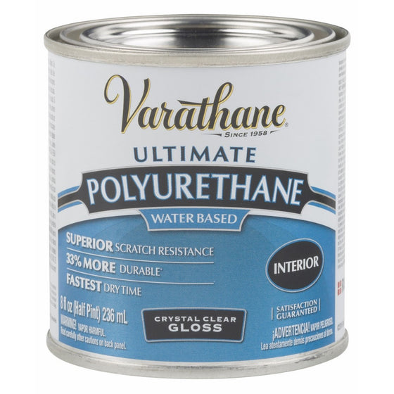 Rust-Oleum Varathane 200061H 1/2-Pint Interior Crystal Clear Water-Based Polyurethane, Gloss Finish