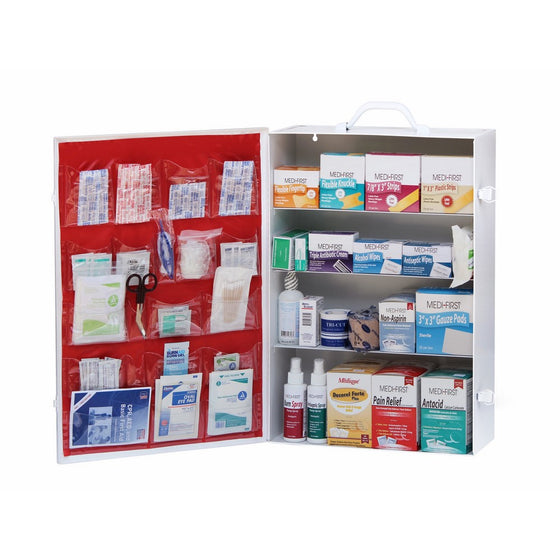 Medique Products 734M1 4-Shelf Metal First Aid Cabinet, Filled