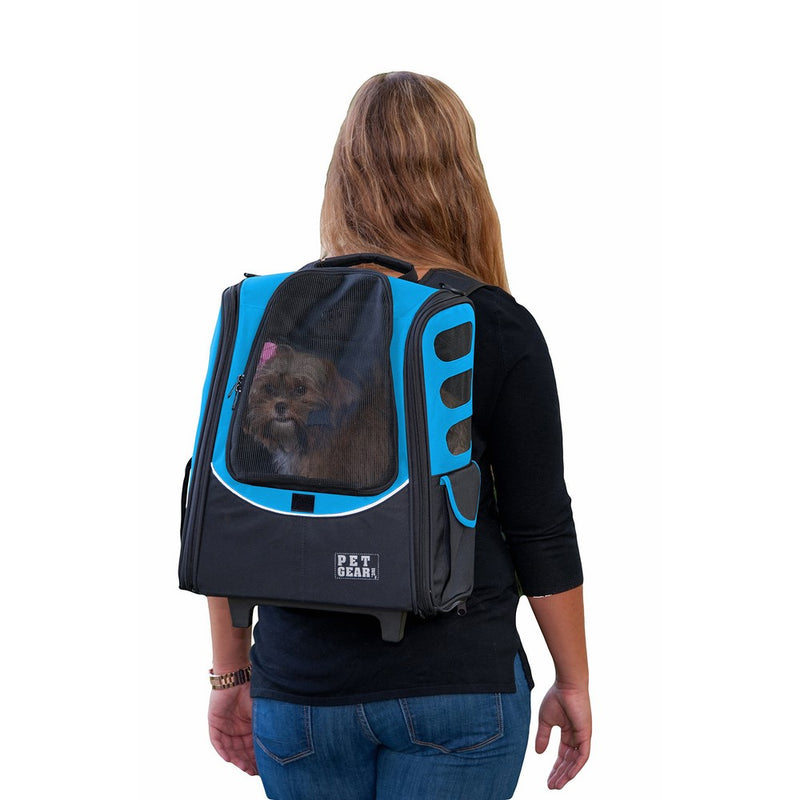 Pet Gear I-GO2 Roller Backpack, Travel Carrier, Car Seat for Cats/Dogs, Mesh Ventilation, Included Tether, Telescoping Handle, Storage Pouch