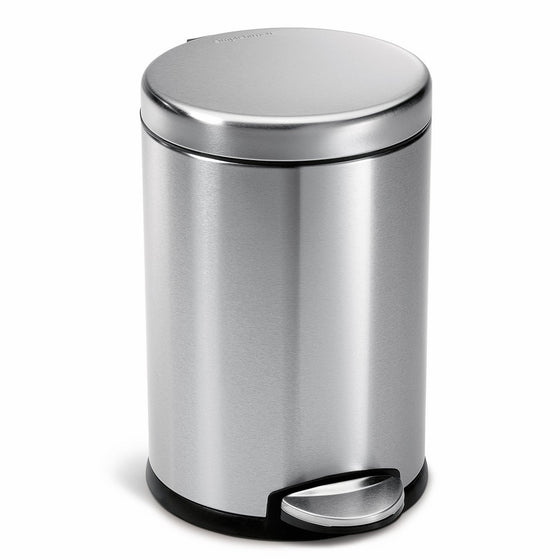 simplehuman 4.5 Liter/1.2 Gallon Compact Stainless Steel Round Bathroom Step Trash Can, Brushed Stainless Steel