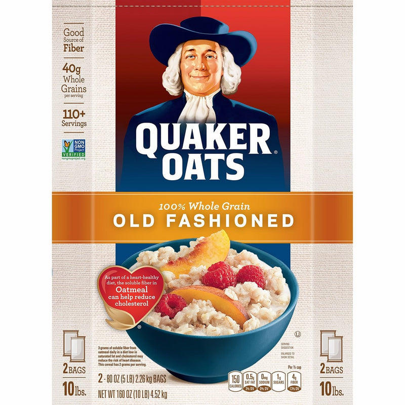 Quaker oats, old fashioned, 2 5 lb. bags, 100 servings 10-lb