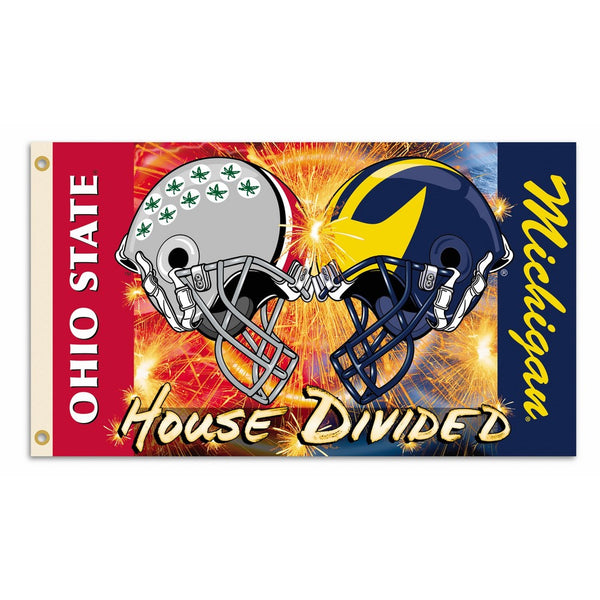 NCAA Michigan - Ohio State 3-by-5 Foot Flag Clashing Helmets with Grommets - Rivalry House Divided