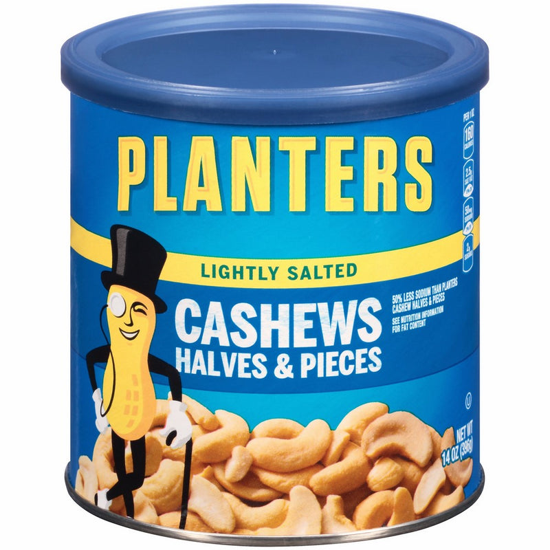 Planters Cashew Halves & Pieces, Lightly Salted, 14 Ounce Canister (Pack of 3)