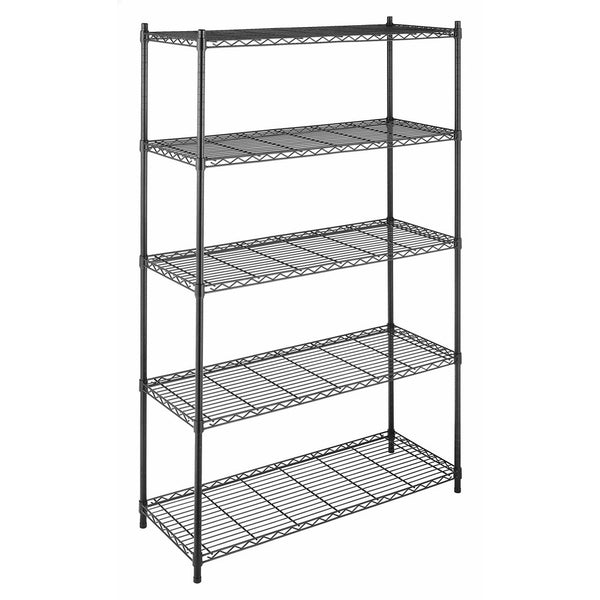 Whitmor Supreme 5 Tier Adjustable Shelving, 500 Pound Weight Capacity Per Shelf, Leveling Feet, Black