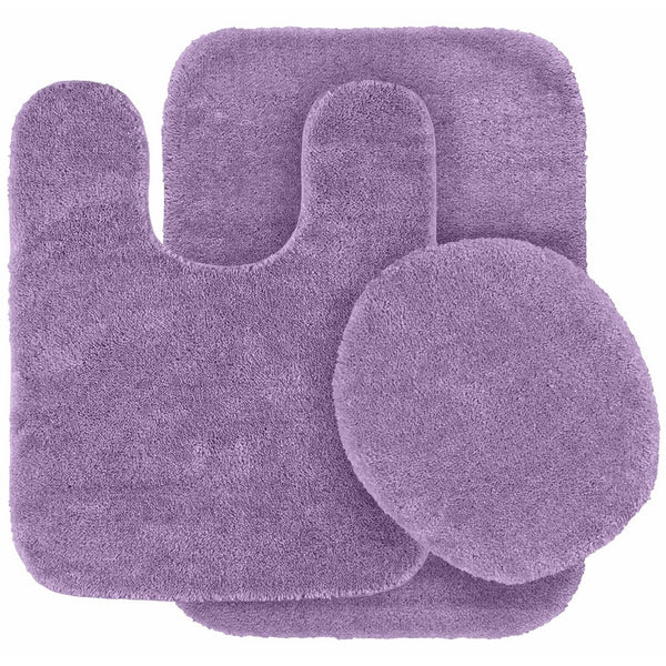 Garland Rug 3-Piece Traditional Nylon Washable Bathroom Rug Set, Purple