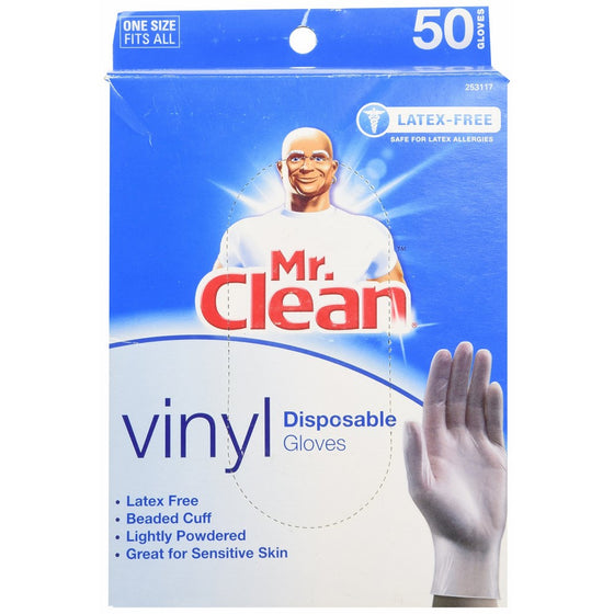 MR. CLEAN Latex Free VINYL Disposable Cleaning Gloves with BEADED CUFF (50 Co...