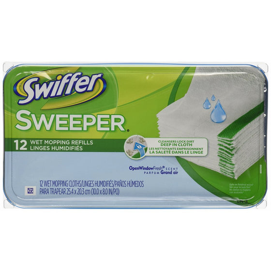 Swiffer Sweeper Wet Mopping Cloths Mop And Broom Floor Cleaner Refills Open Window Fresh Scent 12 Count (Pack of 3)