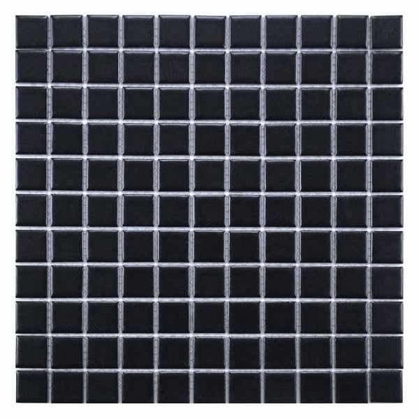 SomerTile FXLMS1BK Retro Square Porcelain Floor and Wall Tile, 11.75" x 11.75", Matte Black