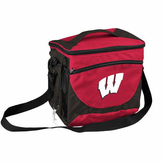 Logo Brands NCAA Wisconsin Badgers 24-Can Cooler with Bottle Opener and Front Dry Storage Pocket