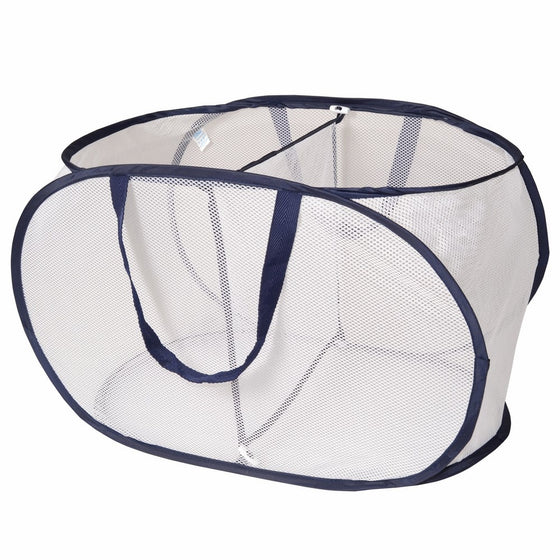 PROMART DAZZ Deluxe Mesh Pop Up 2 Compartment Laundry Sorter Hamper with Handles, White