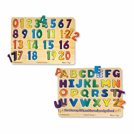 Melissa & Doug Sound Puzzles Set: Numbers and Alphabet - Wooden Peg Puzzles