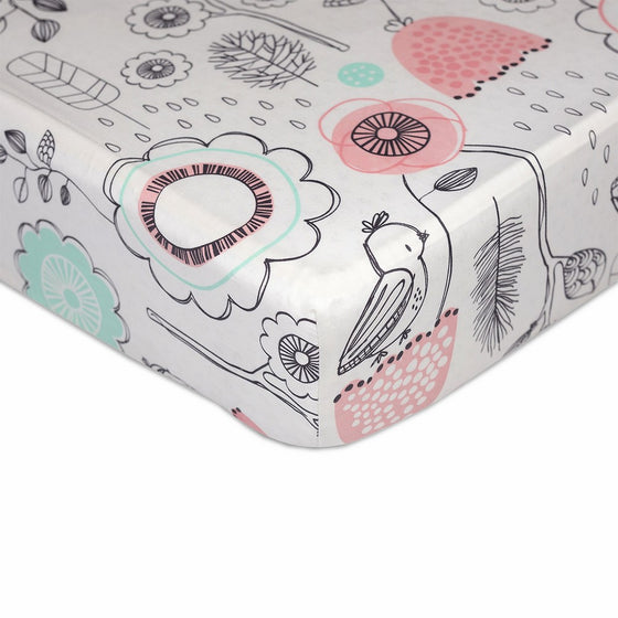 Lolli Living 100% Cotton Crib Fitted Sheet. Sparrow Pattern Ultra-Soft Fitted Crib Sheets (Standard Size)