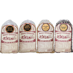 Amish Country Popcorn 4 (1) Lb Variety Bundle with Recipe Guide - Baby White Popcorn, Medium White Popcorn, Ladyfinger Popcorn and Midnight Blue Popcorn - Old Fashioned, Non GMO, and Gluten Free