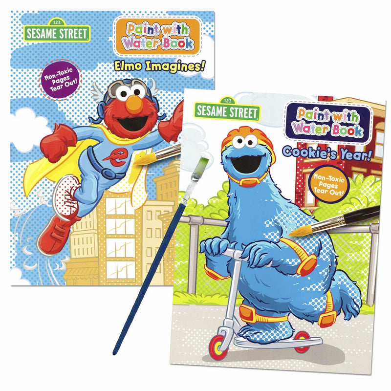 Sesame Street Paint With Water Books with Paint Brush (2 Books, 1 Green-Tip P...