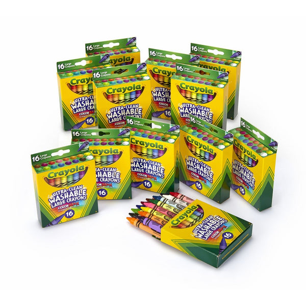 Crayola Ultra-Clean Washable Large Crayons, Bulk Set, 12 Packs of 16 Count