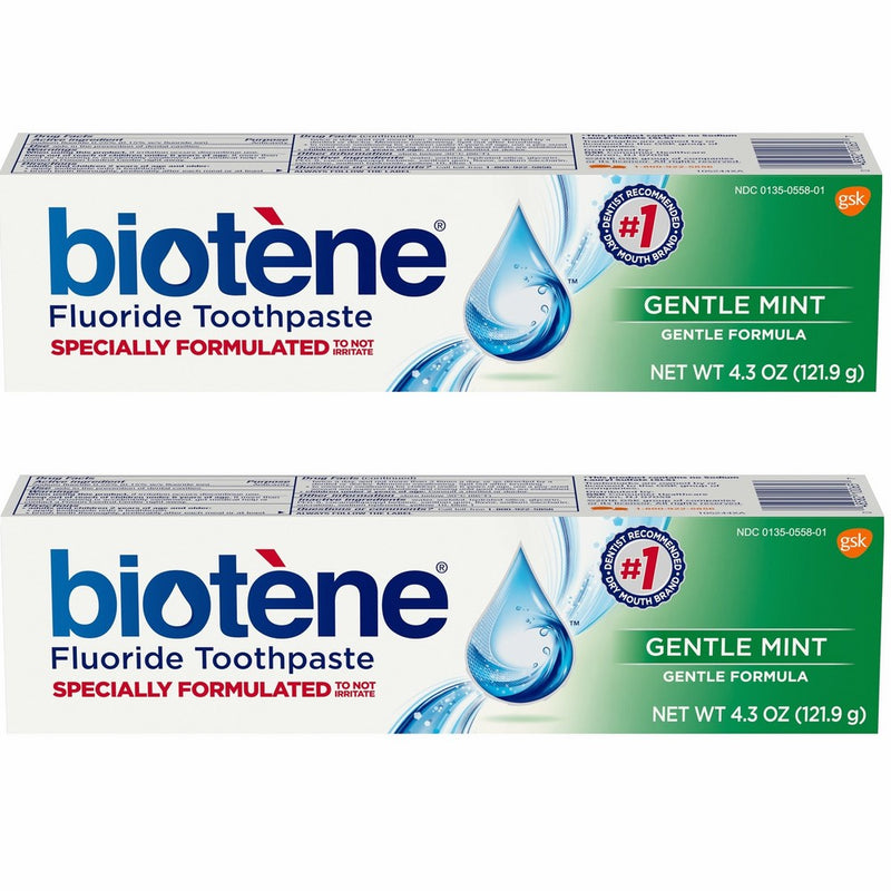 Biotene Toothpaste Gentle Mint Fluoride 4.3 Oz, 2 pack