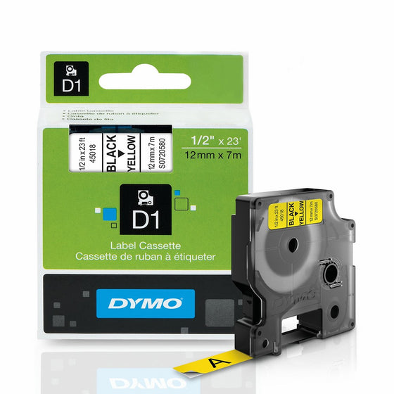 DYMO Standard D1 45018 Labeling Tape ( Black Print on Yellow Tape , 1/2'' W x 23' L , 1 Cartridge)