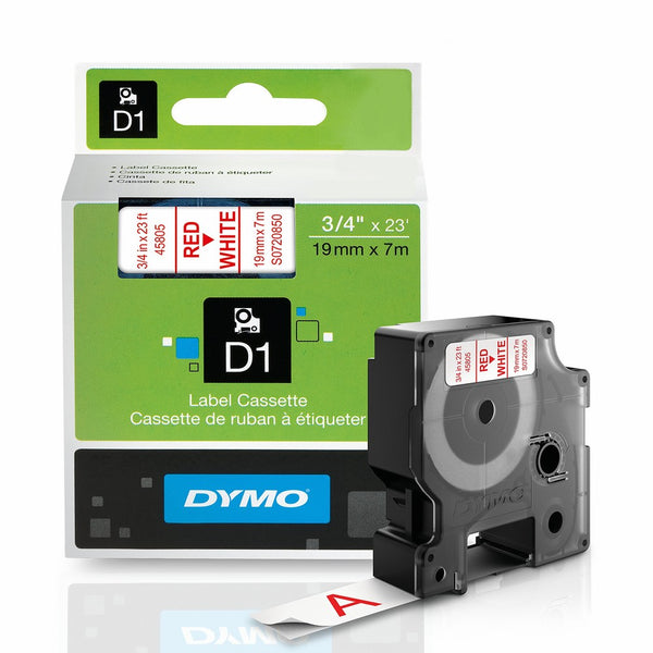 DYMO Standard D1 45805 Labeling Tape ( Red Print on White Tape , 3/4'' W x 23' L , 1 Cartridge)