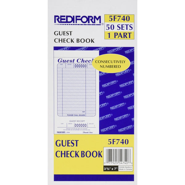 Rediform Guest Check Pad, White, 3.375 x 7 Inches, 50 Forms (5F740)