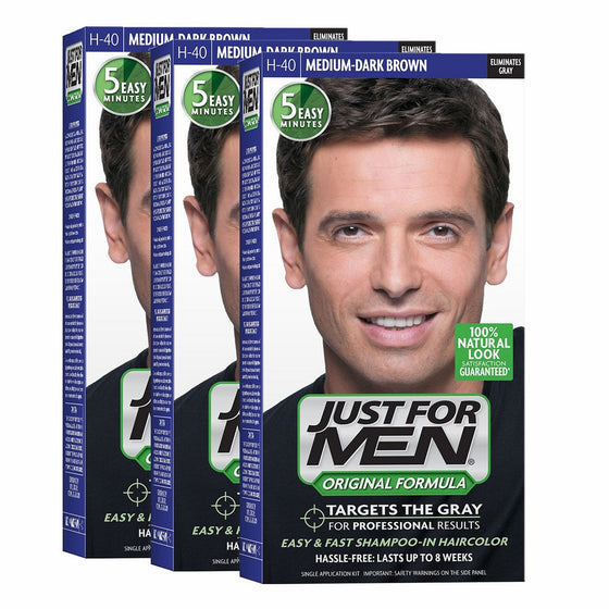 Just For Men Original Formula Men's Hair Color, Medium Dark Brown (Pack of 3)