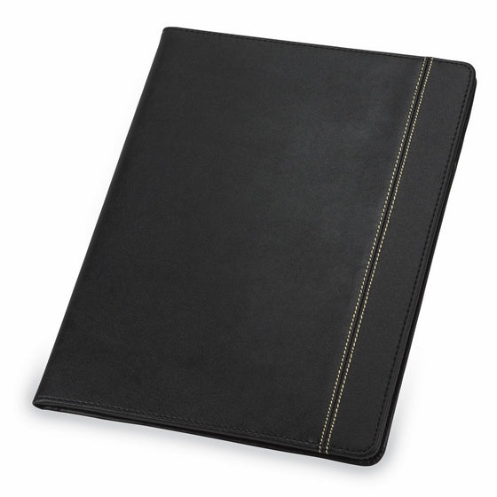 Samsill 71220 Slimline Padfolio, Leather-Look/Faux Reptile Trim, Writing Pad, Black