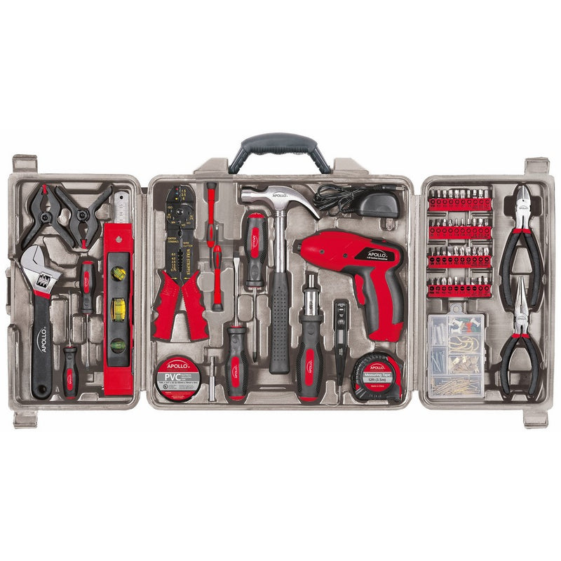 Apollo Tools DT0738 161 Piece Complete Household Tool Kit with 4.8 Volt Cordless Screwdriver and Most Useful Hand Tools and DIY accessories