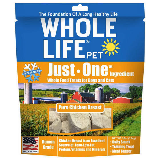 Whole Life Pet Single Ingredient USA Freeze Dried Chicken Breast Treats Value Pack for Dogs and Cats, 10-Ounce